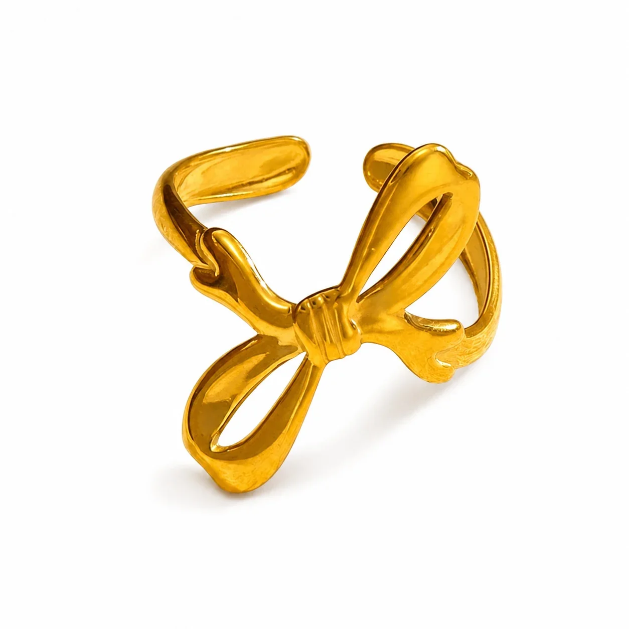 Sculptural Gold PVD Bow Adjustable Ring in 316 Steel