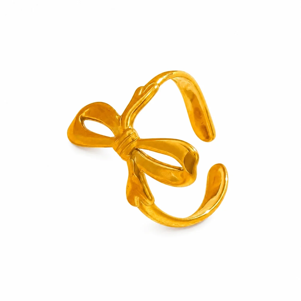 Sculptural Gold PVD Bow Adjustable Ring in 316 Steel