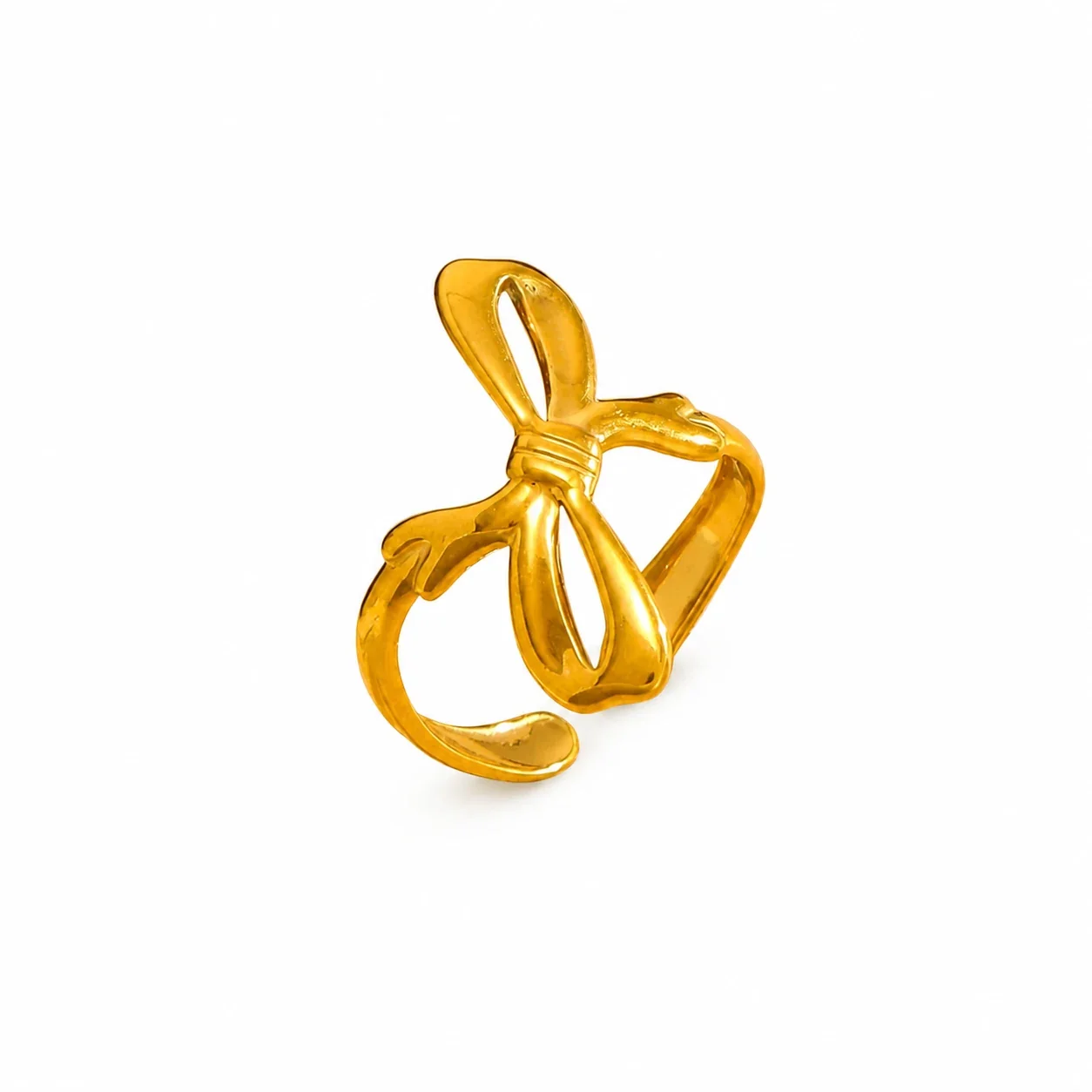 Sculptural Gold PVD Bow Adjustable Ring in 316 Steel