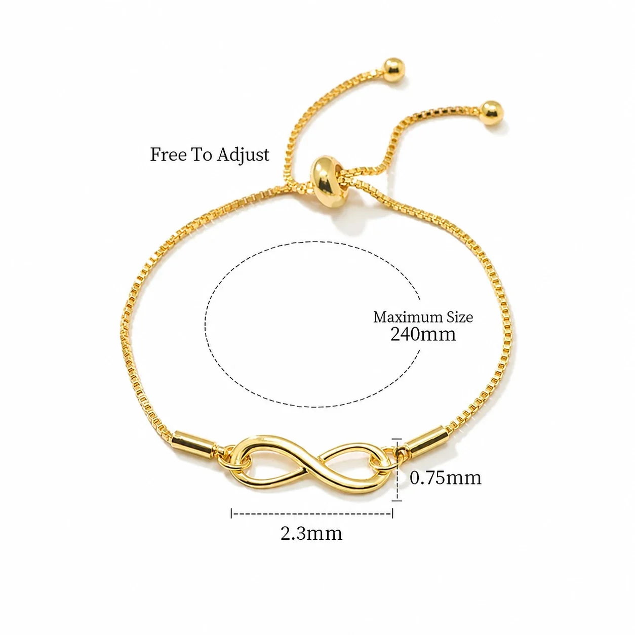 Polished Gold-Plated Stainless Steel Infinity Chain Bracelet - Gold Sliding Infinity