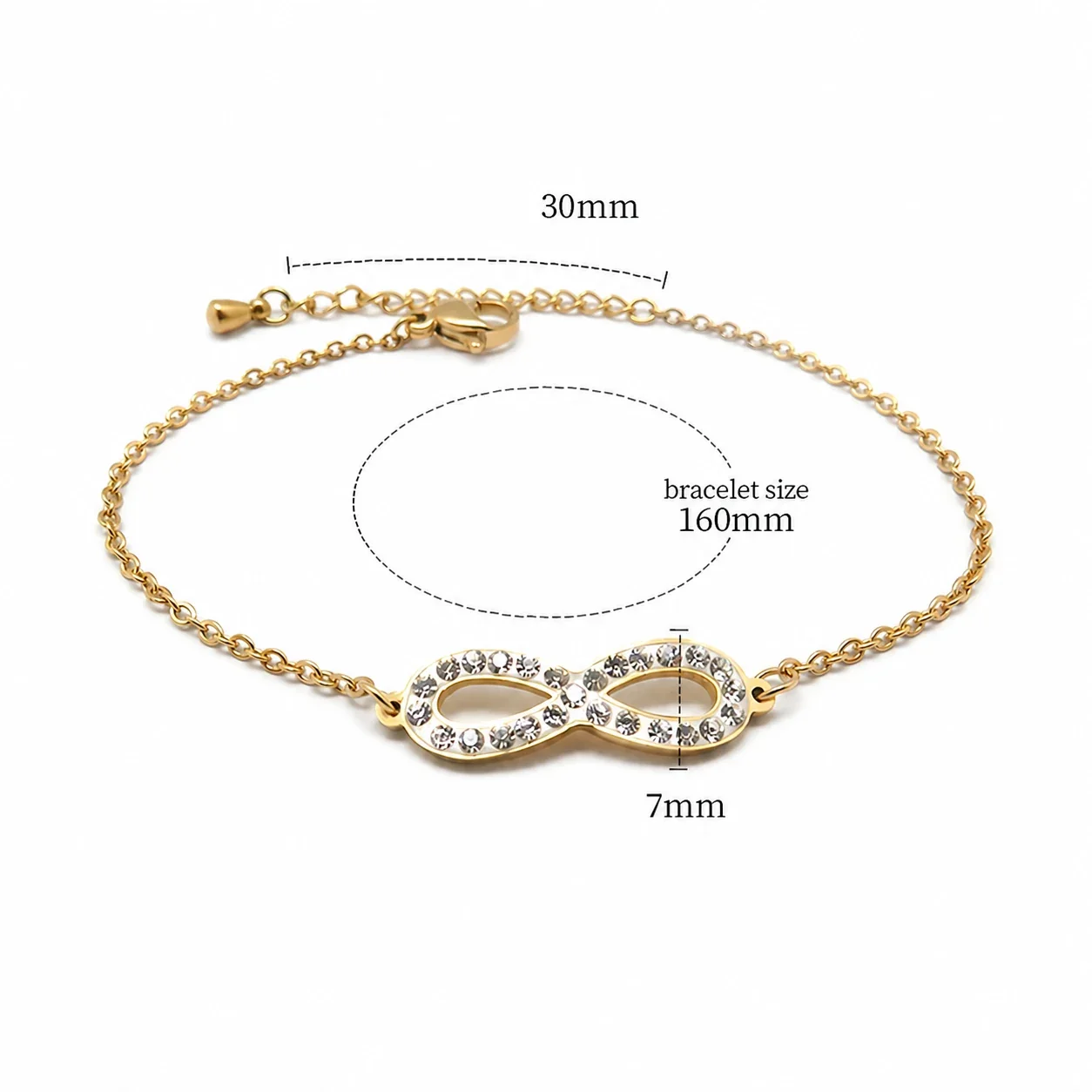 Polished Gold-Plated Stainless Steel Infinity Chain Bracelet - Gold Crystal Infinity