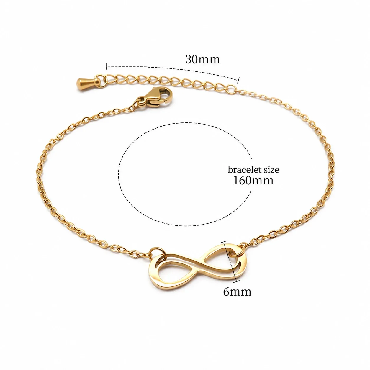 Polished Gold-Plated Stainless Steel Infinity Chain Bracelet - Gold Openwork Infinity