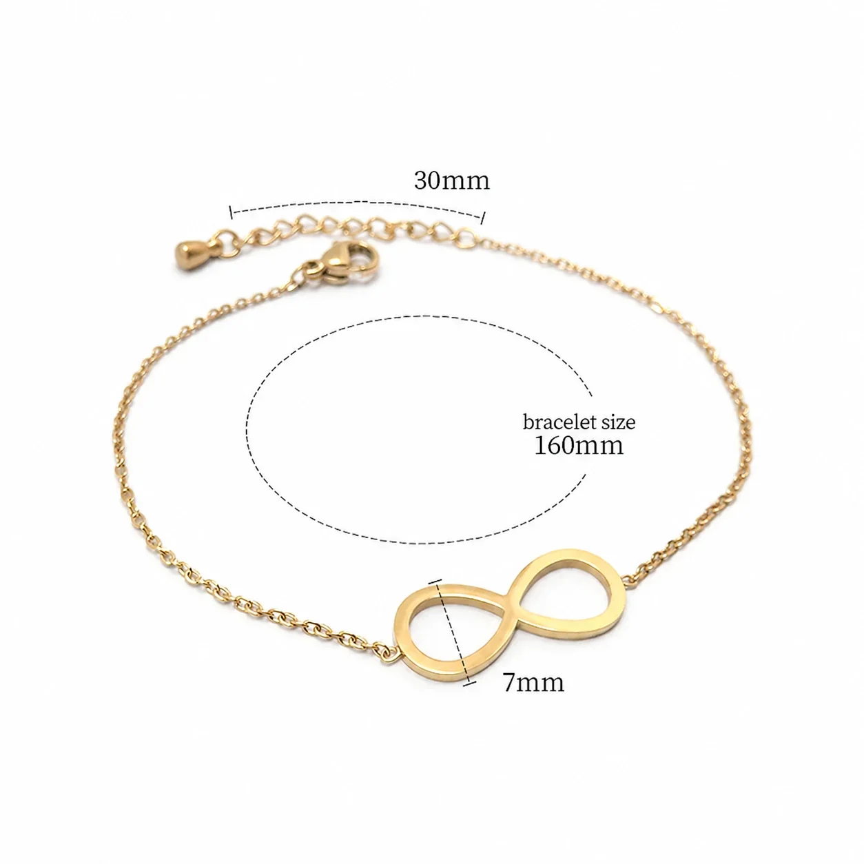 Polished Gold-Plated Stainless Steel Infinity Chain Bracelet - Gold Figure- Infinity