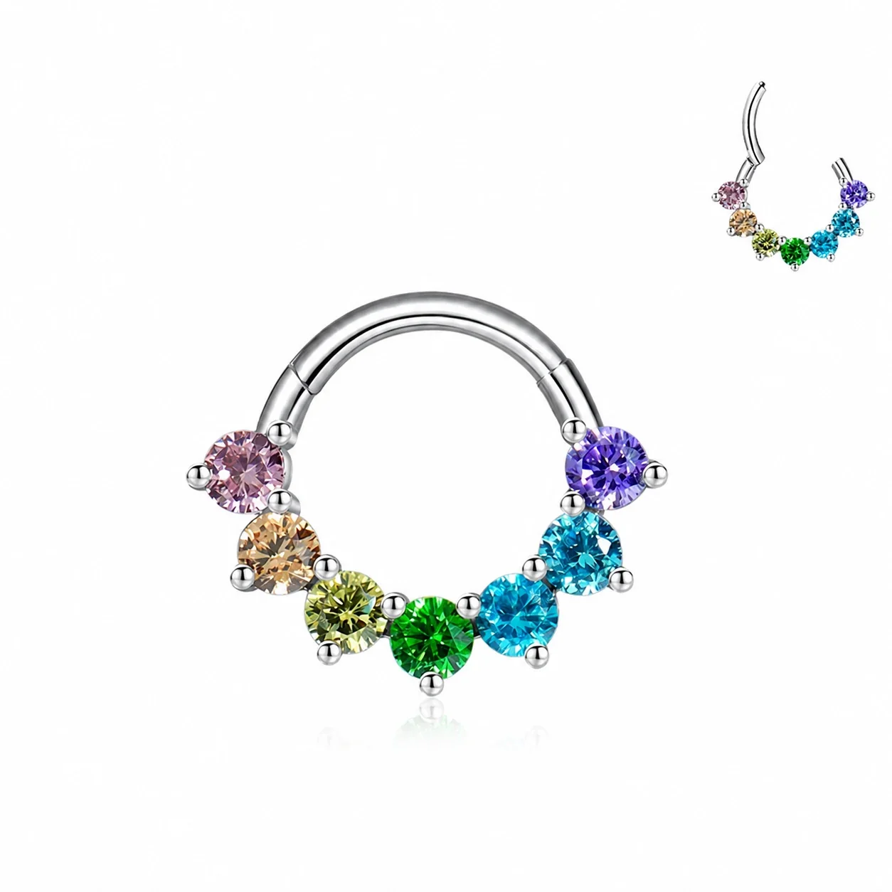 Radiant 316 Stainless Steel Rainbow CZ Body Ring