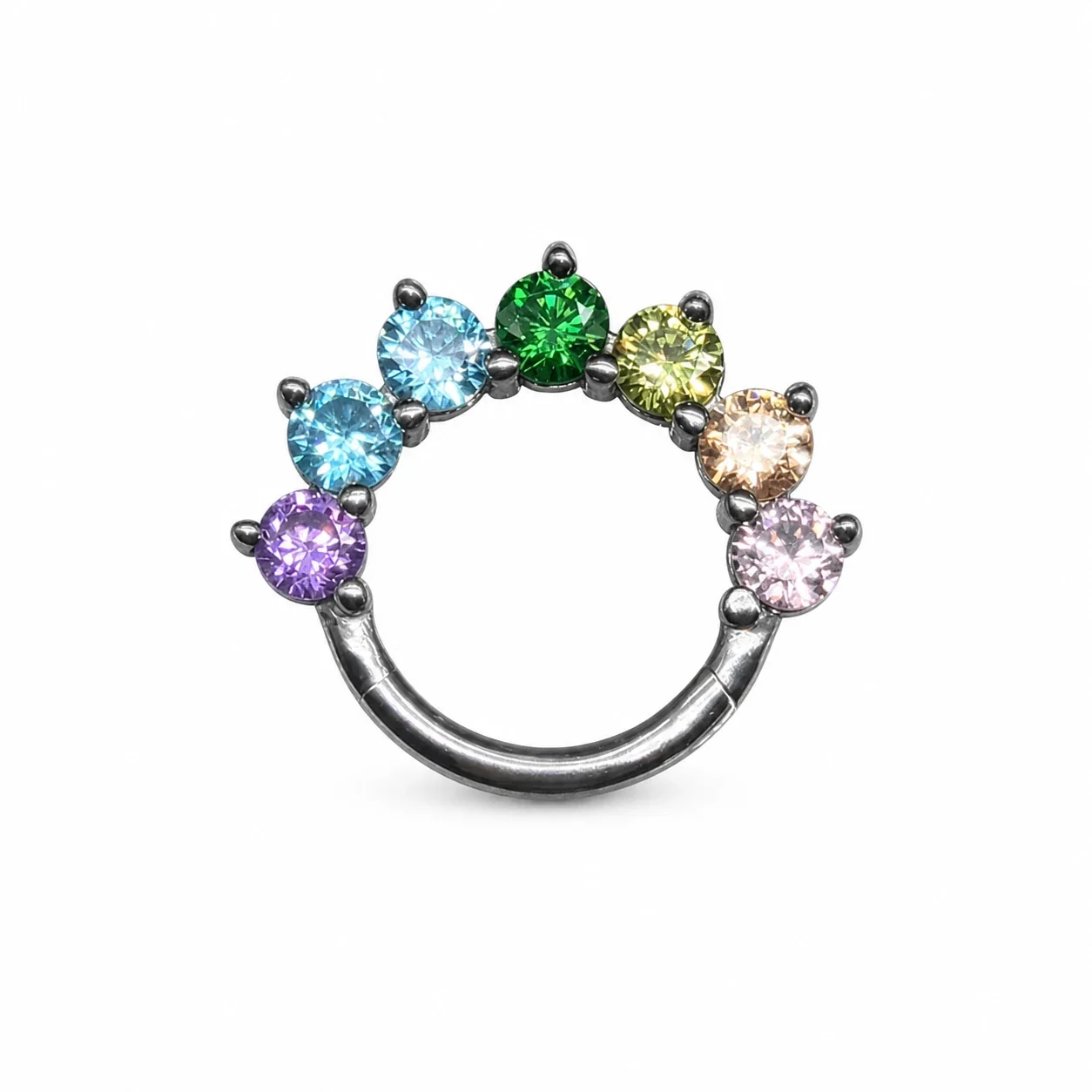 Radiant 316 Stainless Steel Rainbow CZ Body Ring