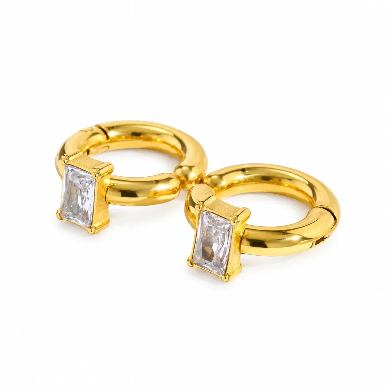 Ear Cuffs with Baguette CZ and 18K Gold-Plated Hoops