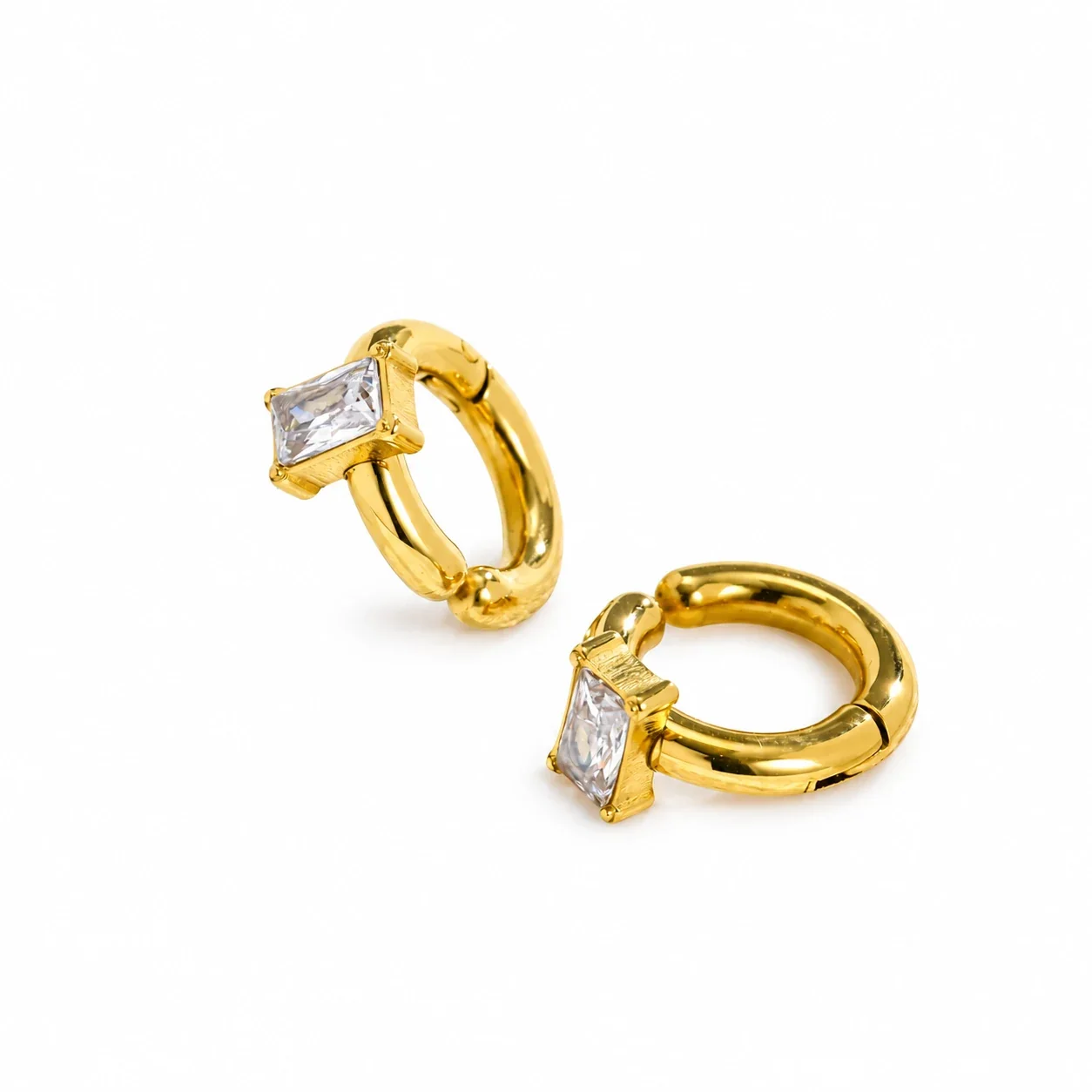 Ear Cuffs with Baguette CZ and 18K Gold-Plated Hoops