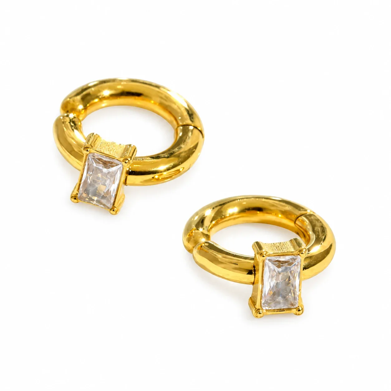 Ear Cuffs with Baguette CZ and 18K Gold-Plated Hoops