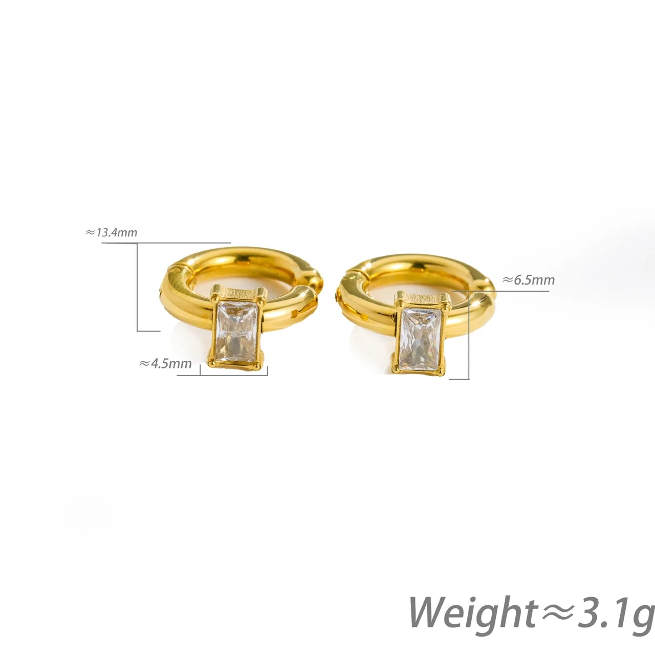 Ear Cuffs with Baguette CZ and 18K Gold-Plated Hoops