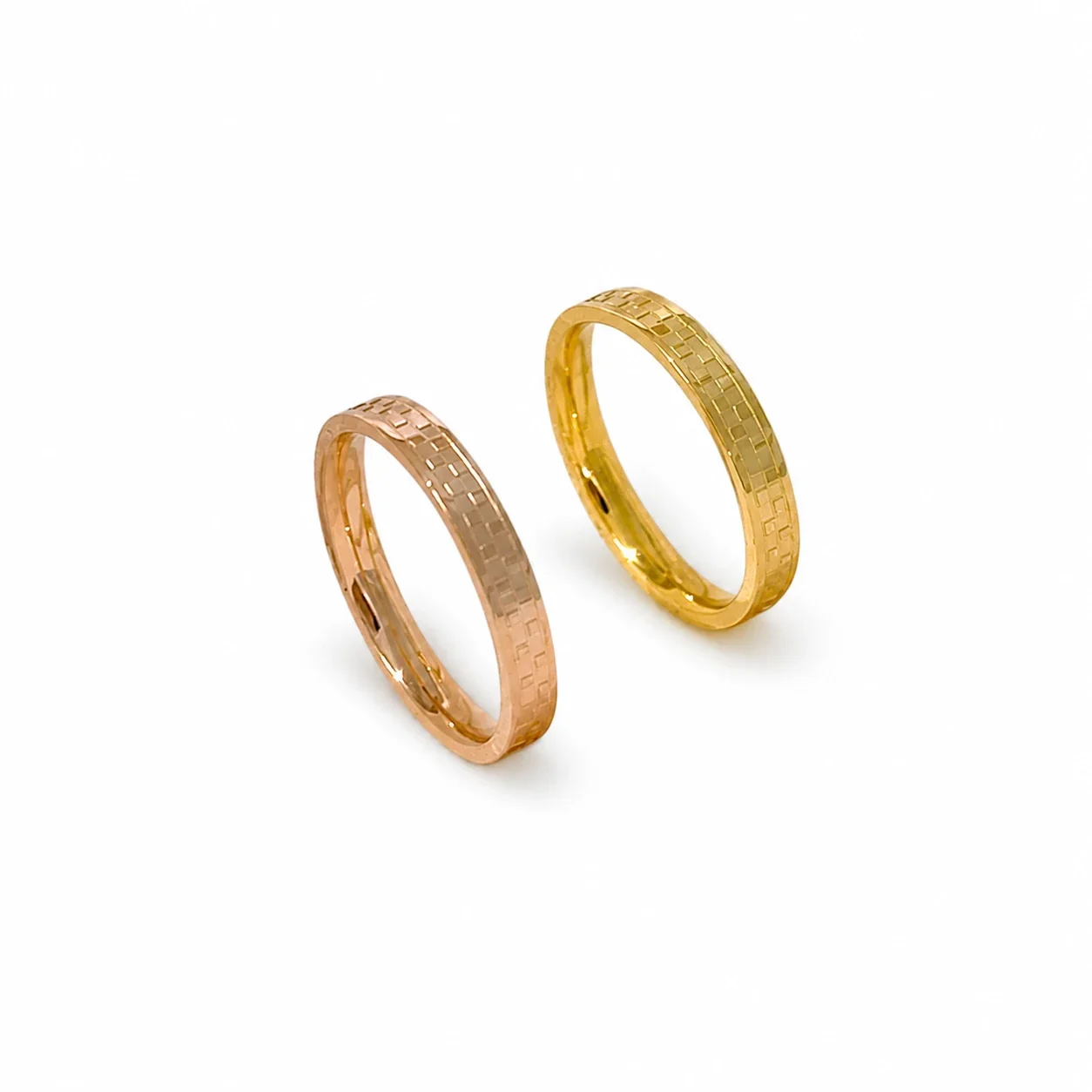 Geometric Stainless Steel Checkerboard Slim Band Ring