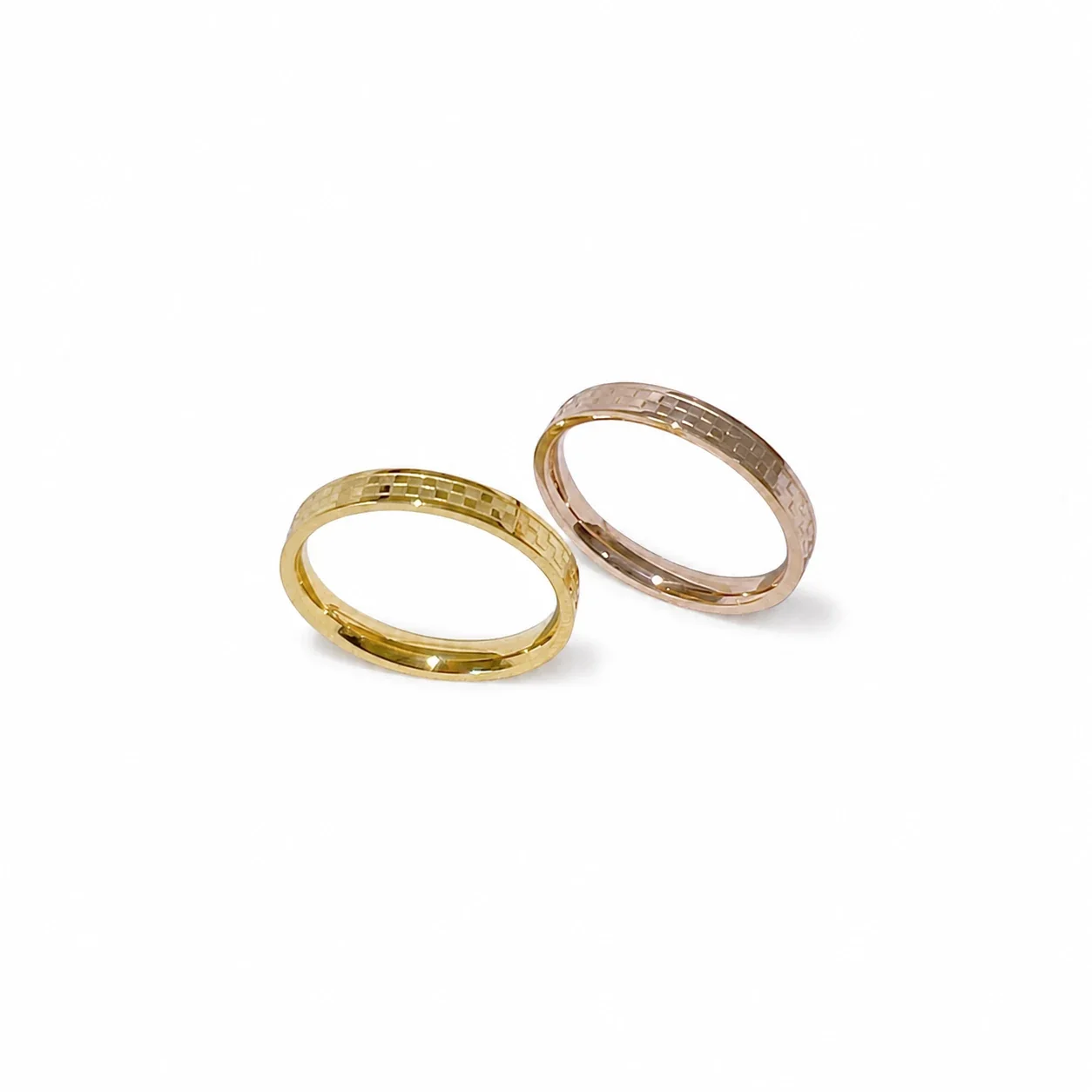 Geometric Stainless Steel Checkerboard Slim Band Ring