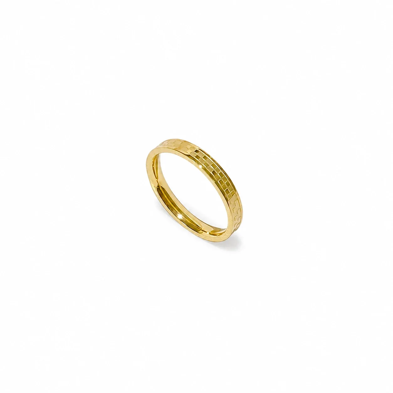 Geometric Stainless Steel Checkerboard Slim Band Ring