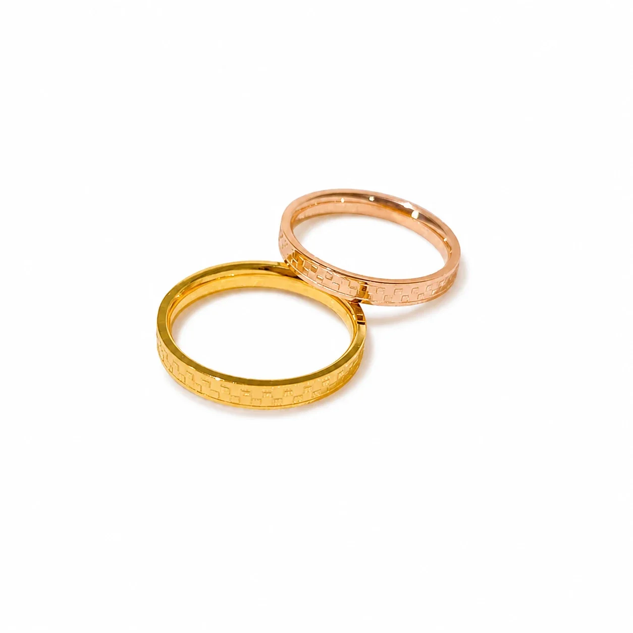 Geometric Stainless Steel Checkerboard Slim Band Ring