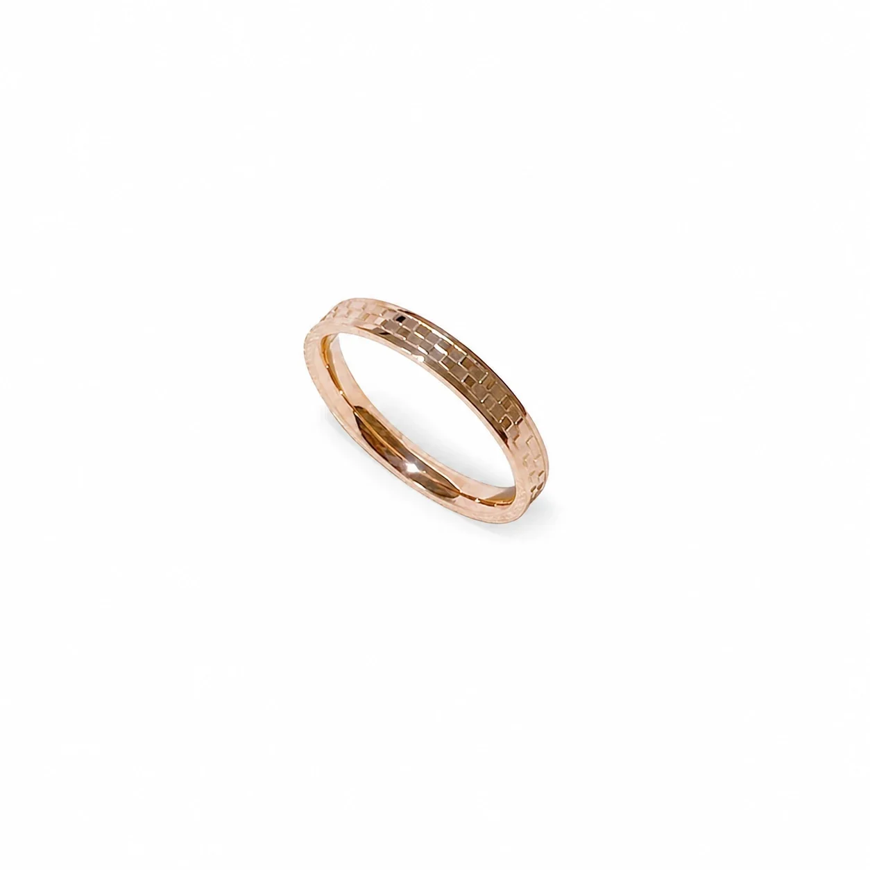 Geometric Stainless Steel Checkerboard Slim Band Ring - Rose Gold
