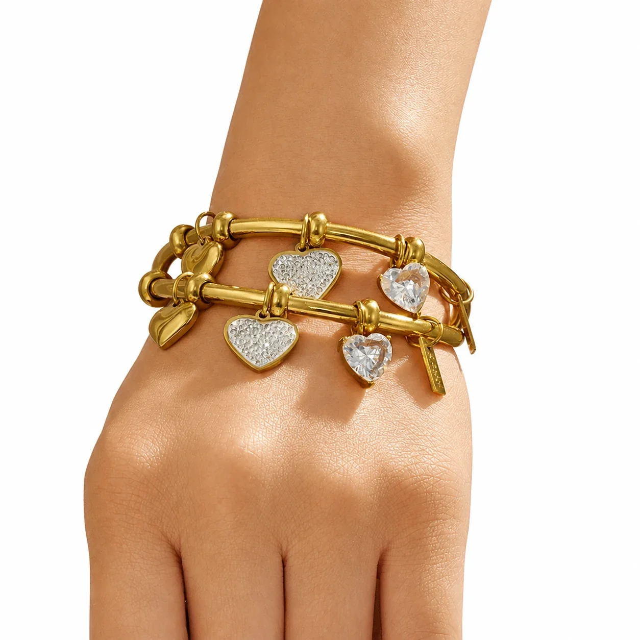 Radiant 316L Heart Charm PVD Bangle Bracelet