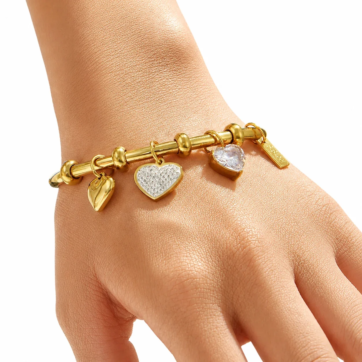 Radiant 316L Heart Charm PVD Bangle Bracelet