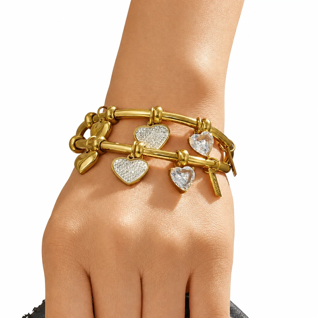 Radiant 316L Heart Charm PVD Bangle Bracelet