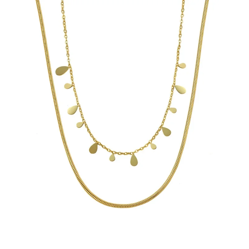 Layered Necklace Teardrop Fringe 18K Gold-Plated Stainless Steel