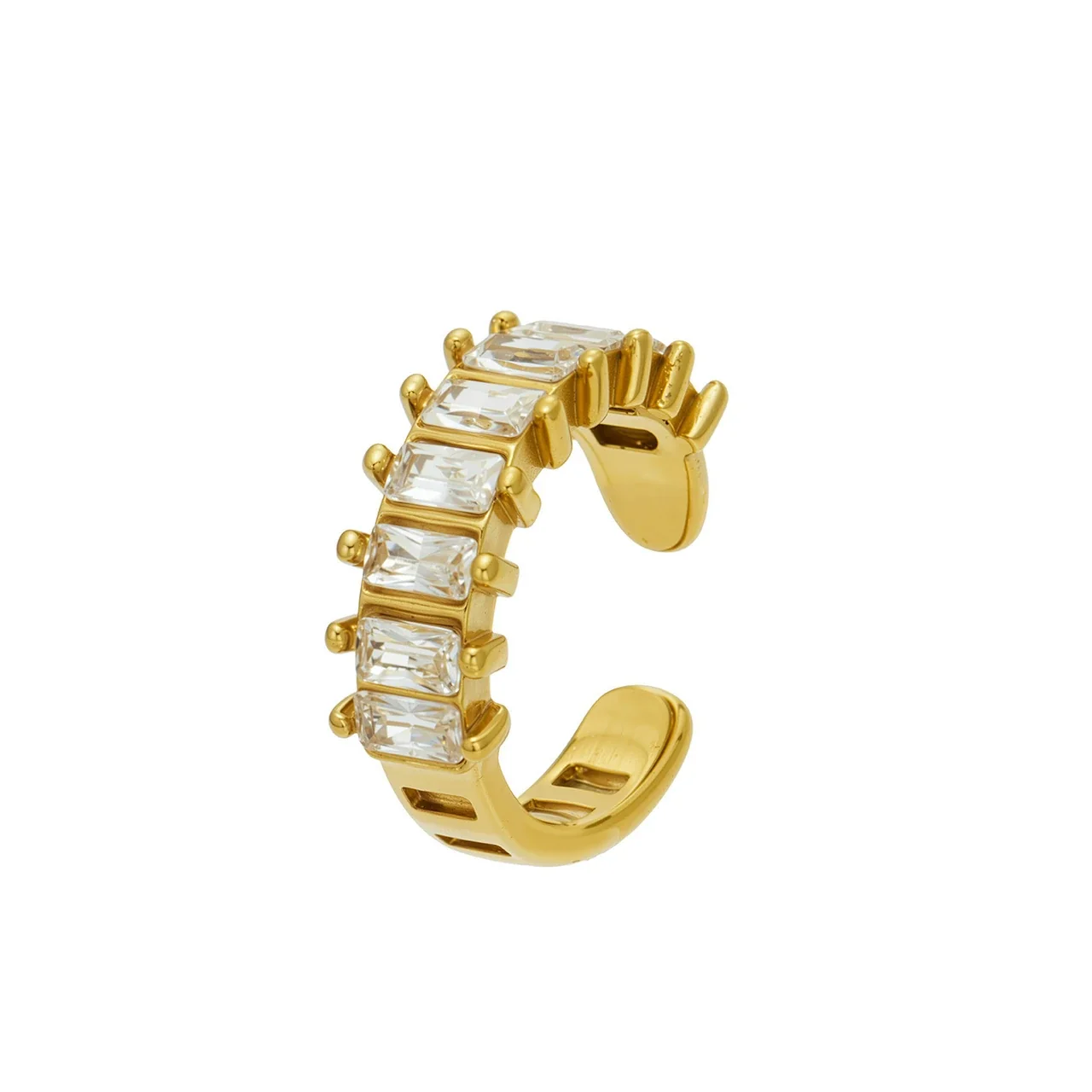 Radiant 316L Stainless Steel Gold PVD Baguette CZ Ear Cuff