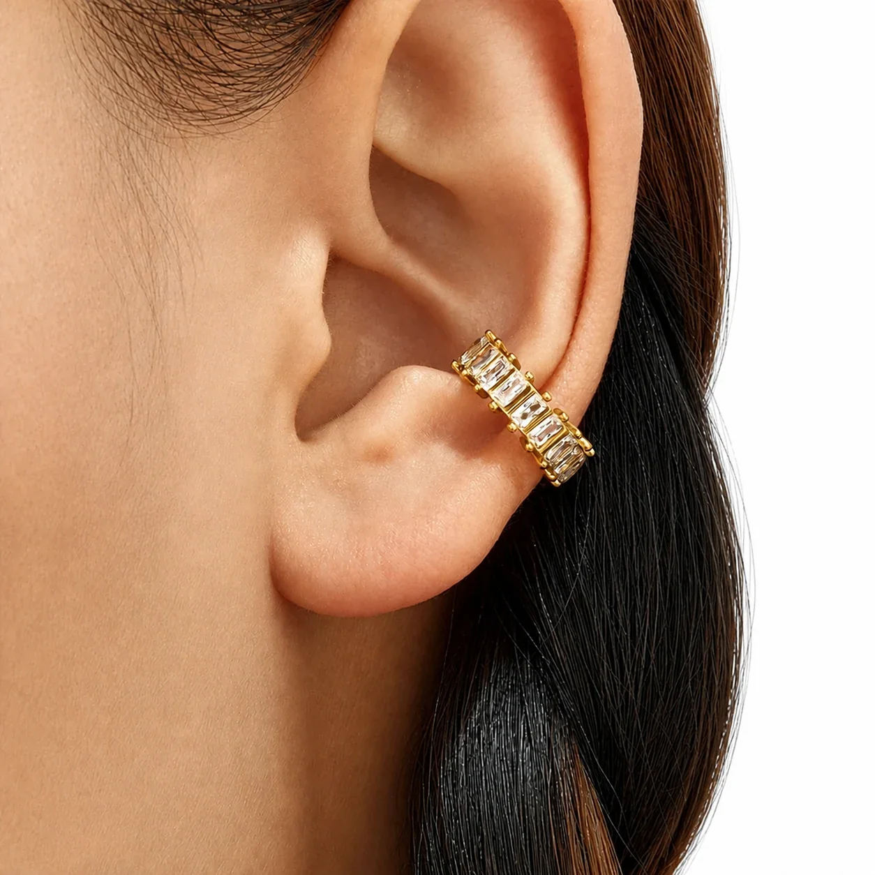 Radiant 316L Gold-Plated Baguette CZ Ear Cuff