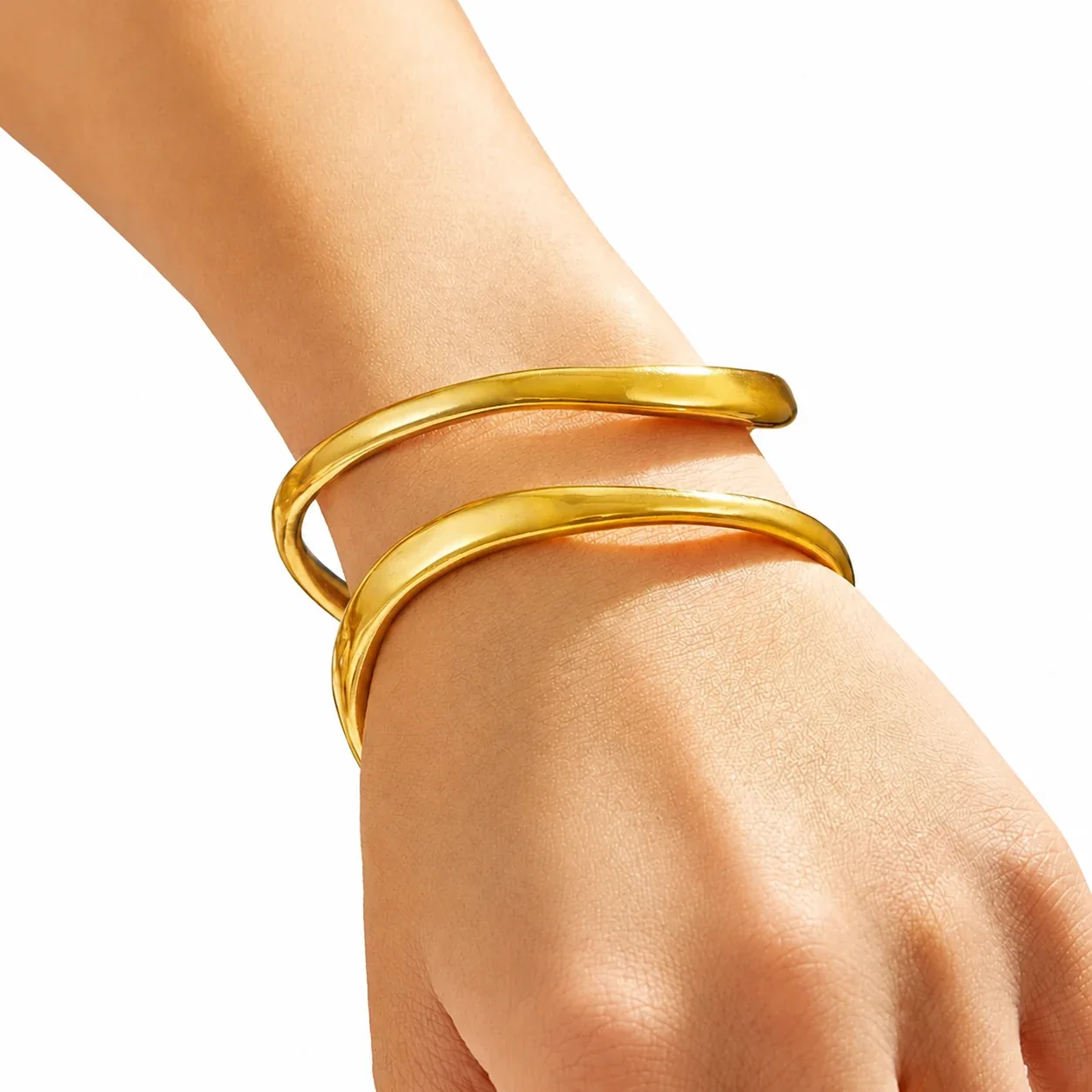 Sculptural 316L Stainless Steel Open-Front Double-Wire Cuff
