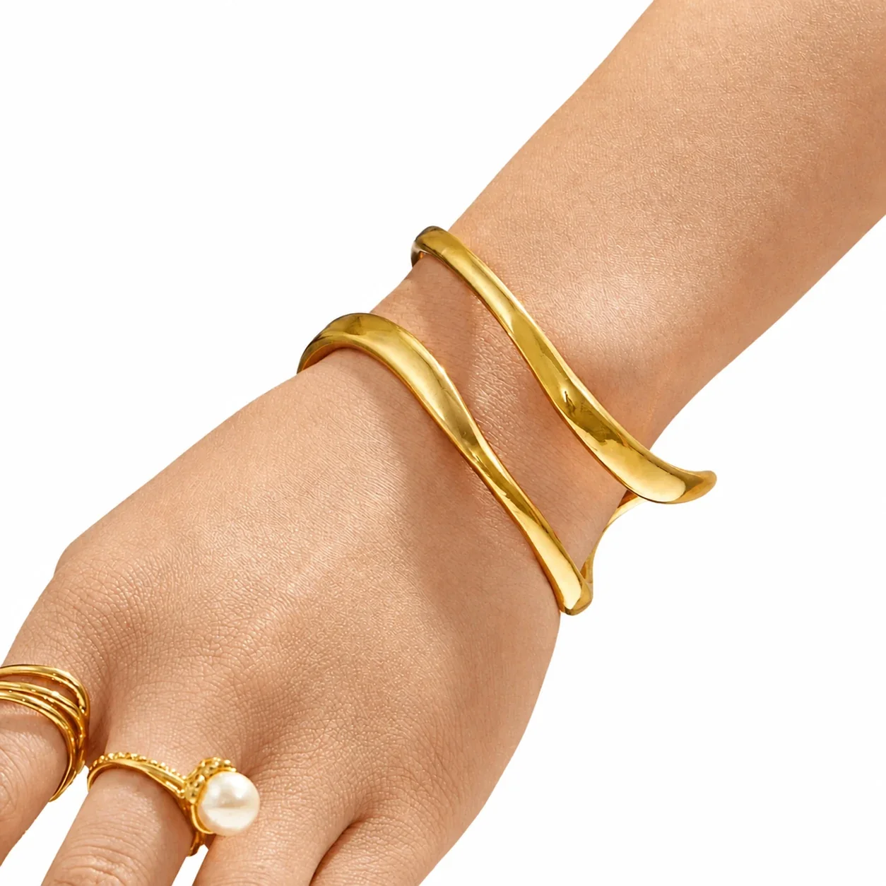 Sculptural 316L Stainless Steel Open-Front Double-Wire Cuff