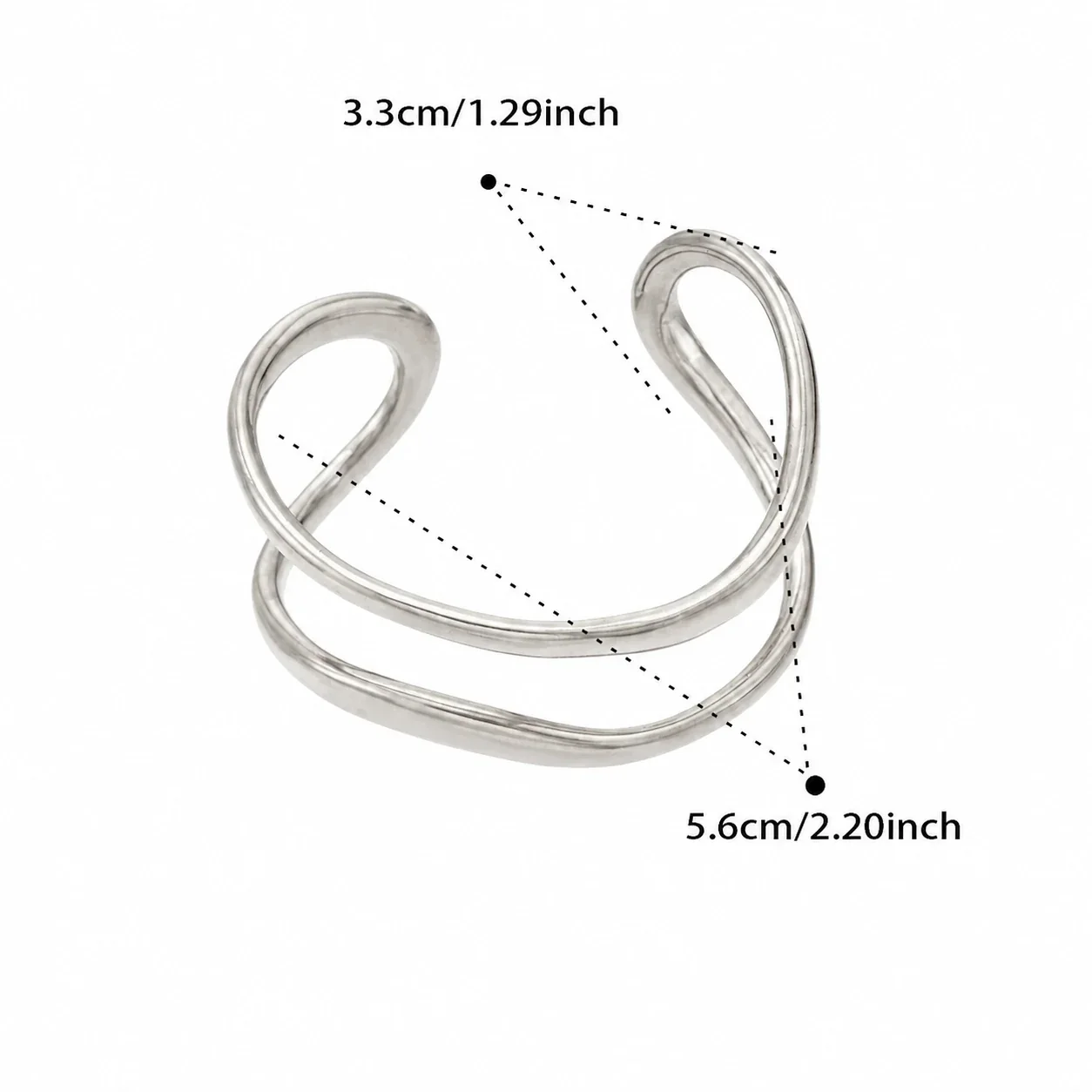Sculptural 316L Stainless Steel Open-Front Double-Wire Cuff - Silver