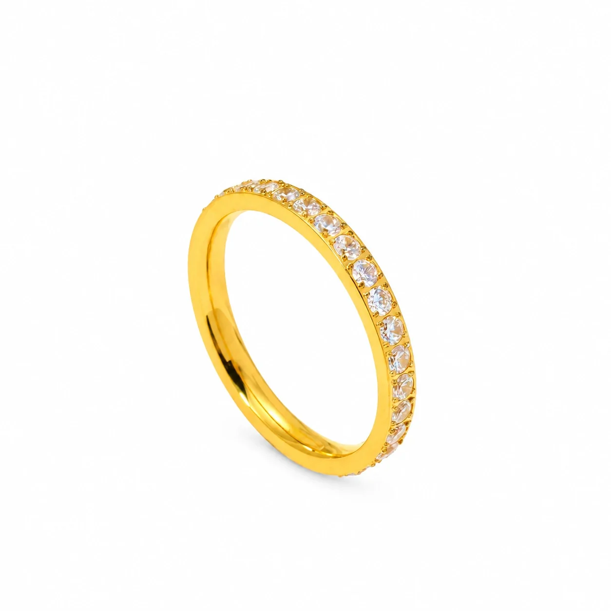 Round Crystal Eternity Band Ring in Gold-Plated Stainless Steel