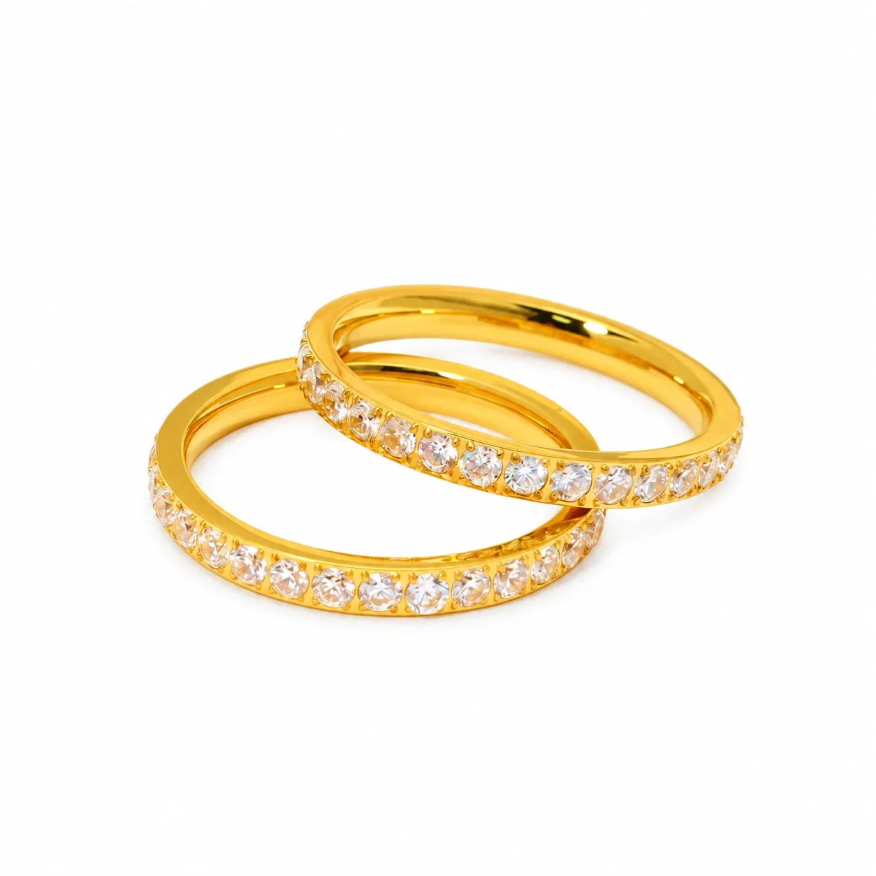 Round Crystal Eternity Band Ring in Gold-Plated Stainless Steel