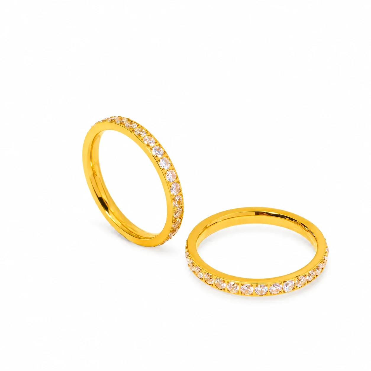 Round Crystal Eternity Band Ring in Gold-Plated Stainless Steel