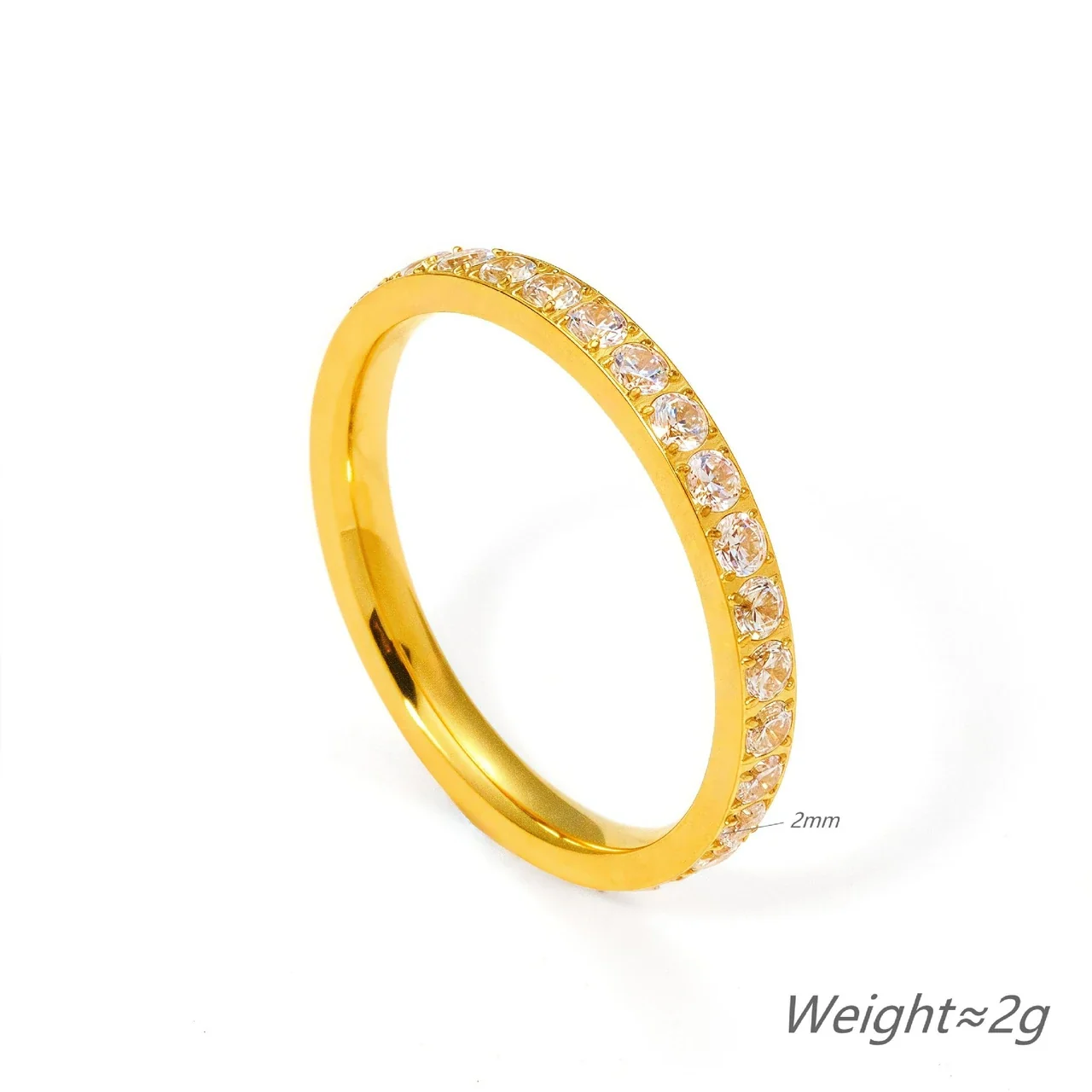 Round Crystal Eternity Band Ring in Gold-Plated Stainless Steel