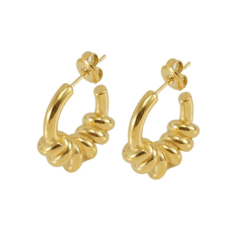 Sculptural 18K Gold-Plated Ribbed C-Hoop Earrings