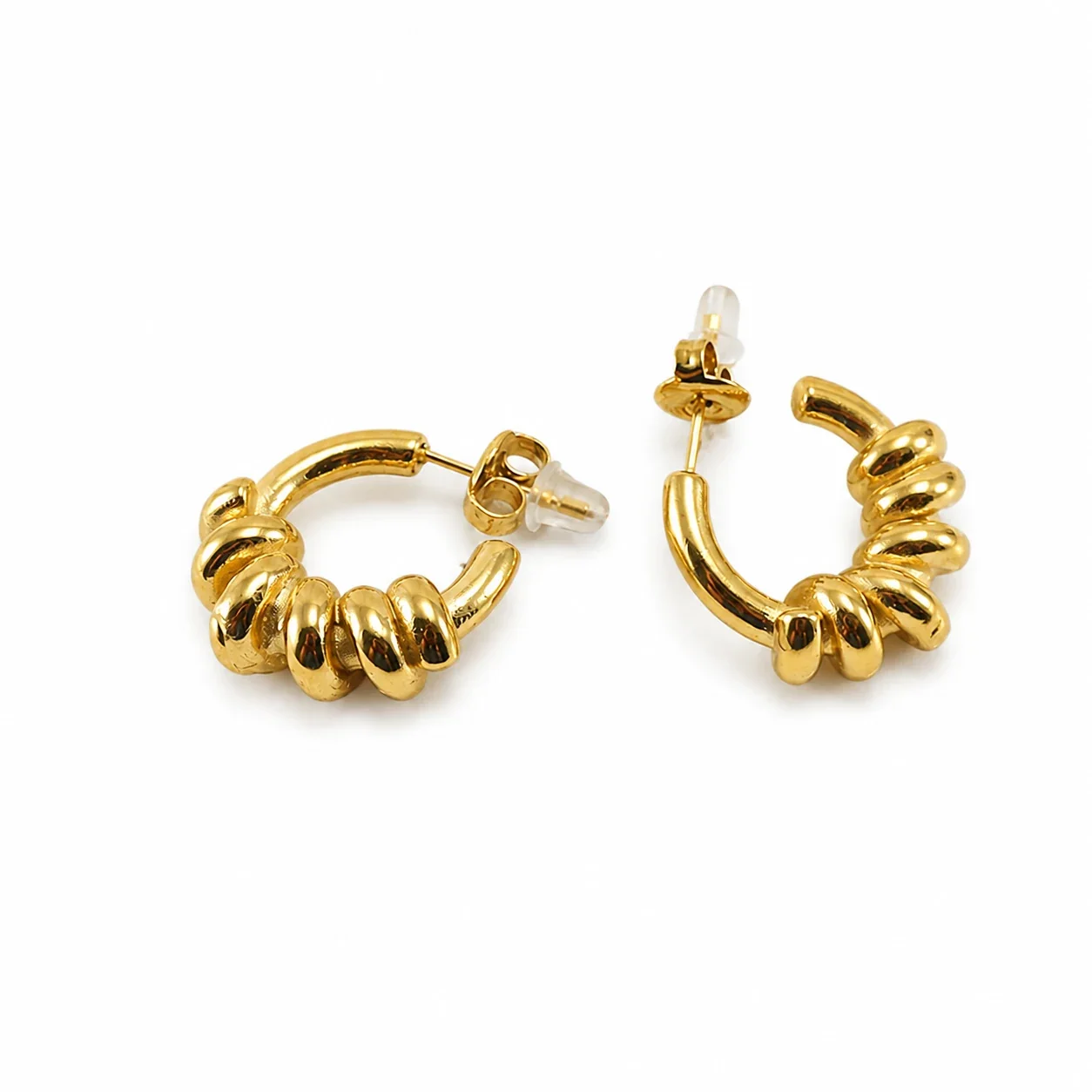 Sculptural 18K Gold-Plated Ribbed C-Hoop Earrings