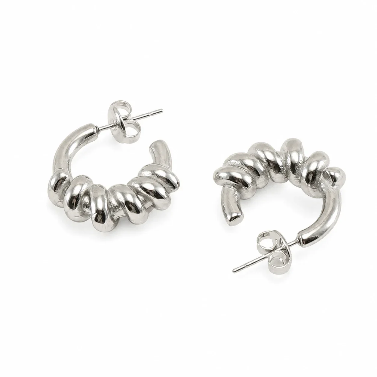 Sculptural 18K Gold-Plated Ribbed C-Hoop Earrings