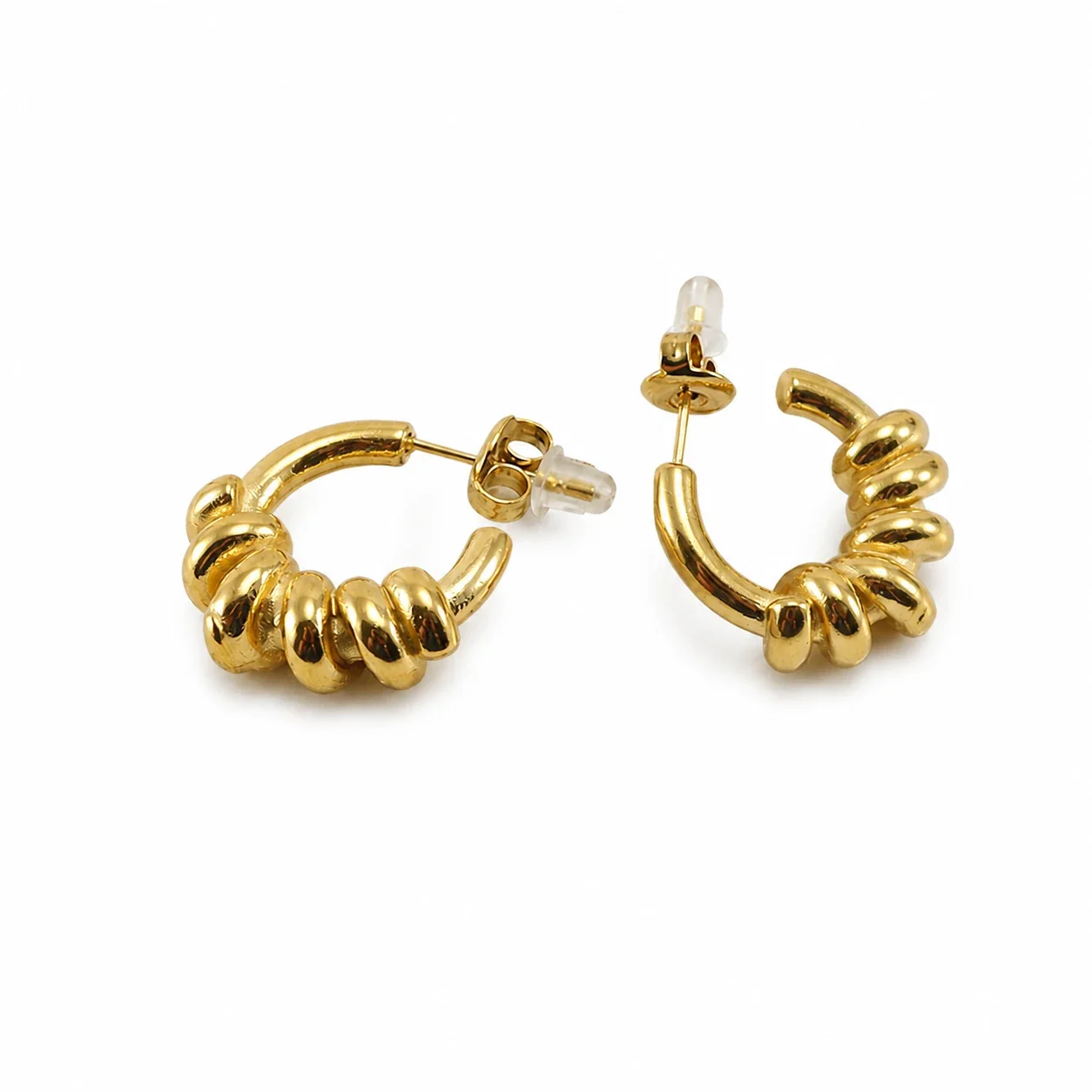 Sculptural 18K Gold-Plated Ribbed C-Hoop Earrings - Gold