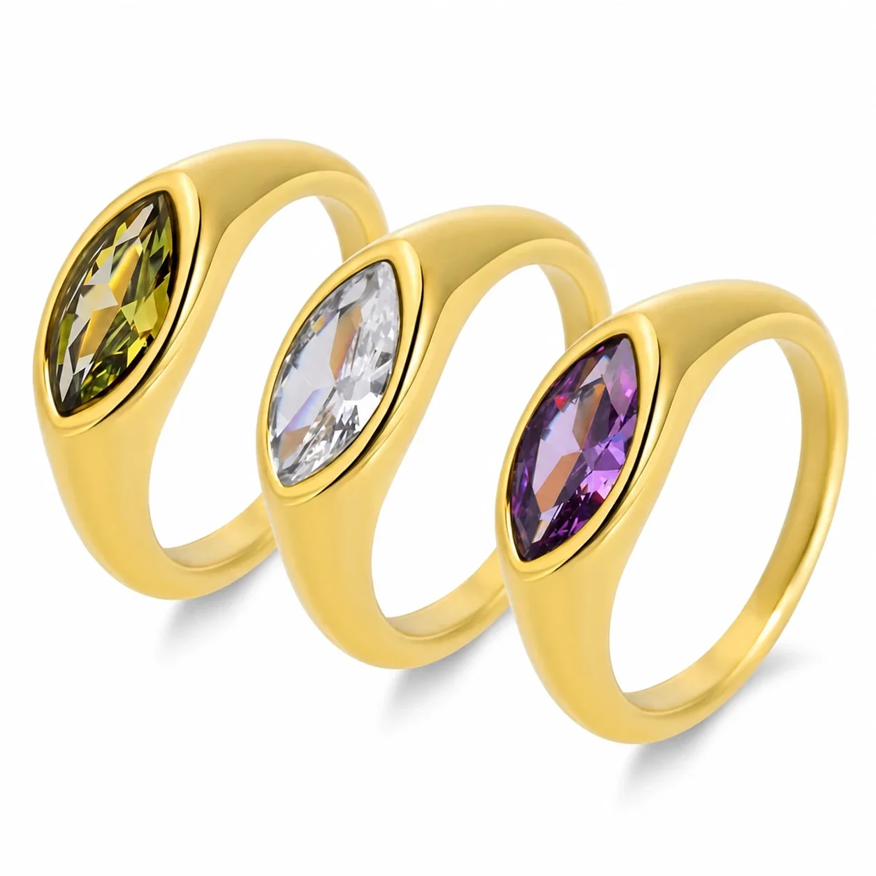 Sculptural Stainless Steel Marquise Bezel CZ Dome Ring