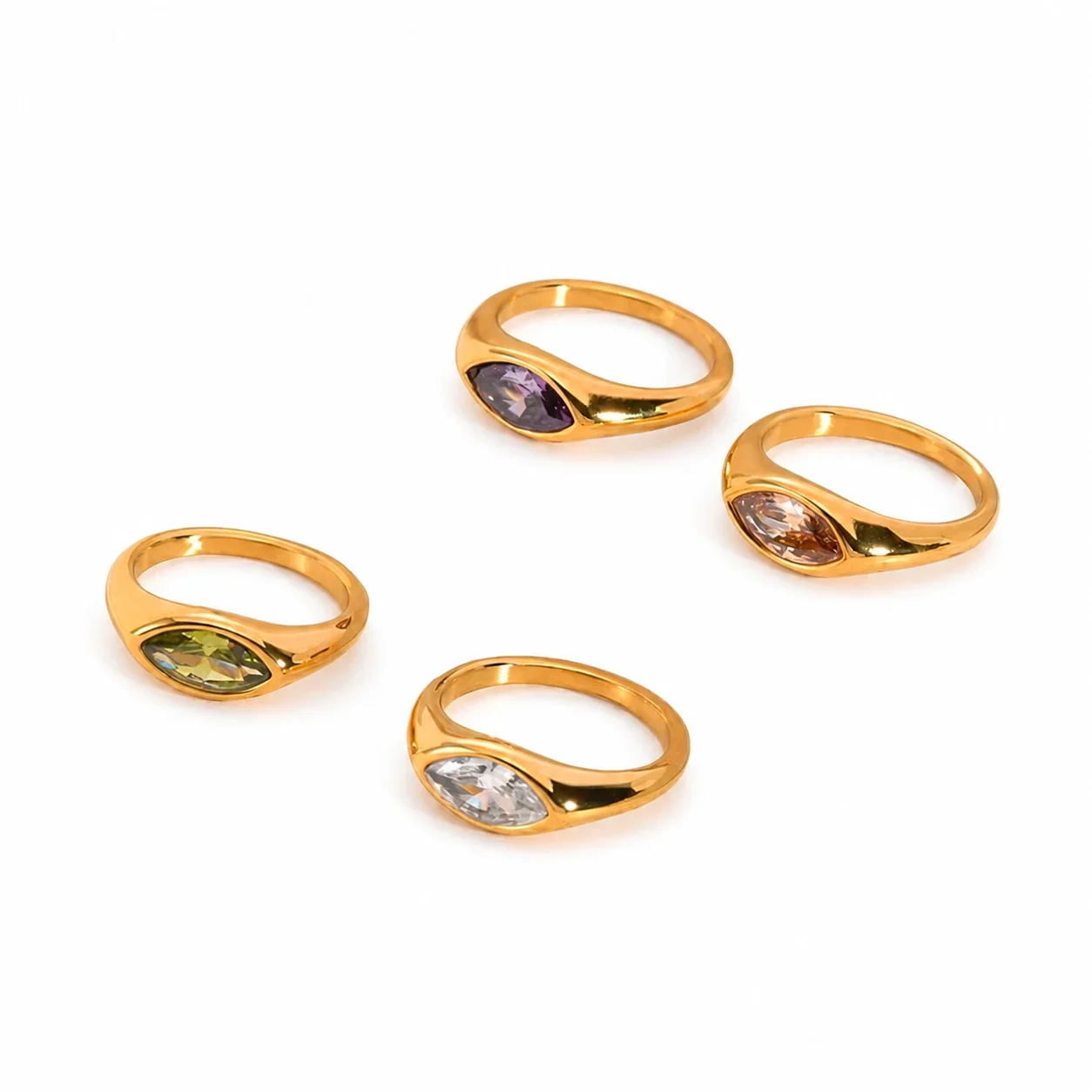 Sculptural Stainless Steel Marquise Bezel CZ Dome Ring