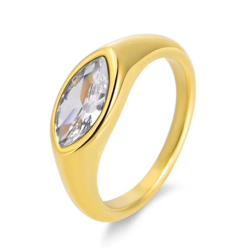 Sculptural Stainless Steel Marquise Bezel CZ Dome Ring