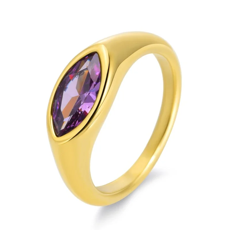 Sculptural Stainless Steel Marquise Bezel CZ Dome Ring