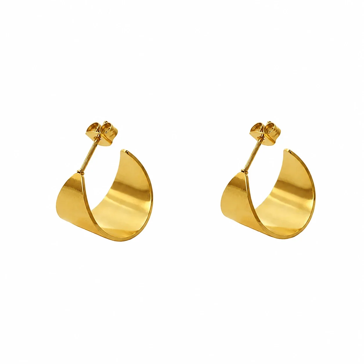 Sculptural Gold-Plated Wide C Hoop Earrings