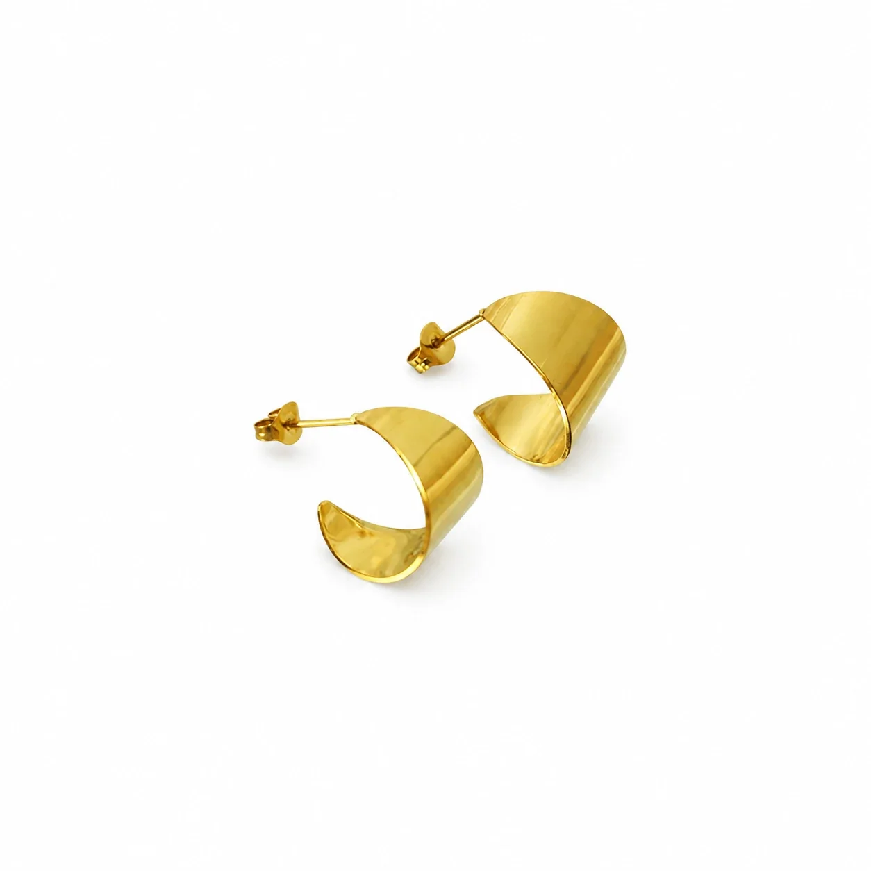 Sculptural Gold-Plated Wide C Hoop Earrings