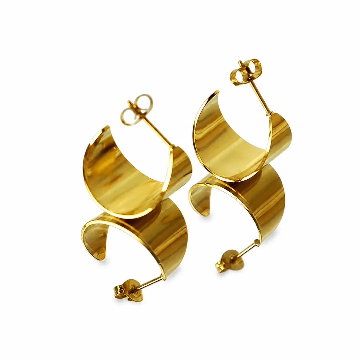 Sculptural Gold-Plated Wide C Hoop Earrings