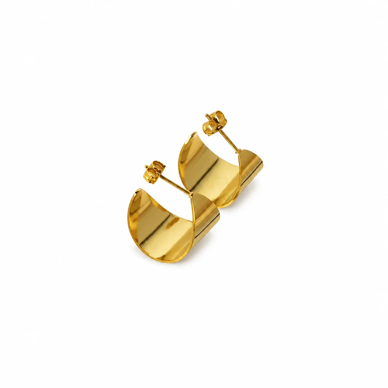 Sculptural Gold-Plated Wide C Hoop Earrings
