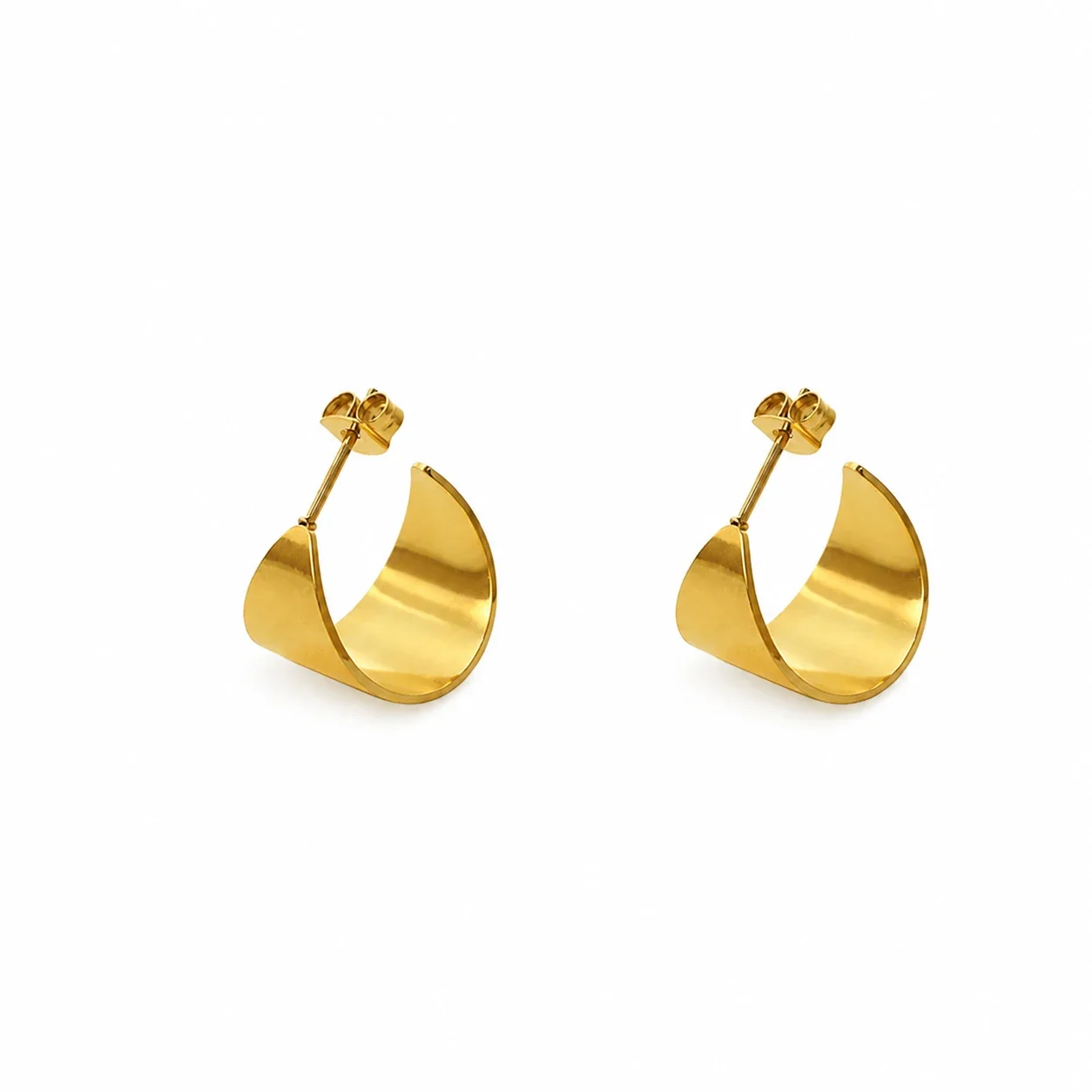 Sculptural Gold-Plated Wide C Hoop Earrings - Gold