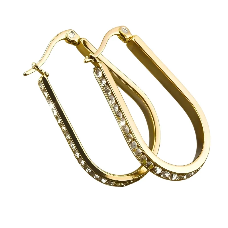 Sleek 18K Gold PVD Pavé U Hoop Earrings