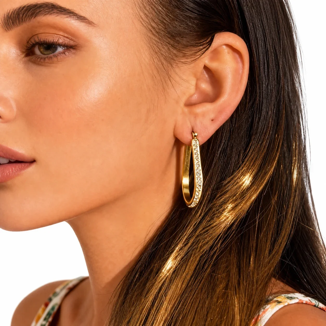 Sleek 18K Gold PVD Pavé U Hoop Earrings