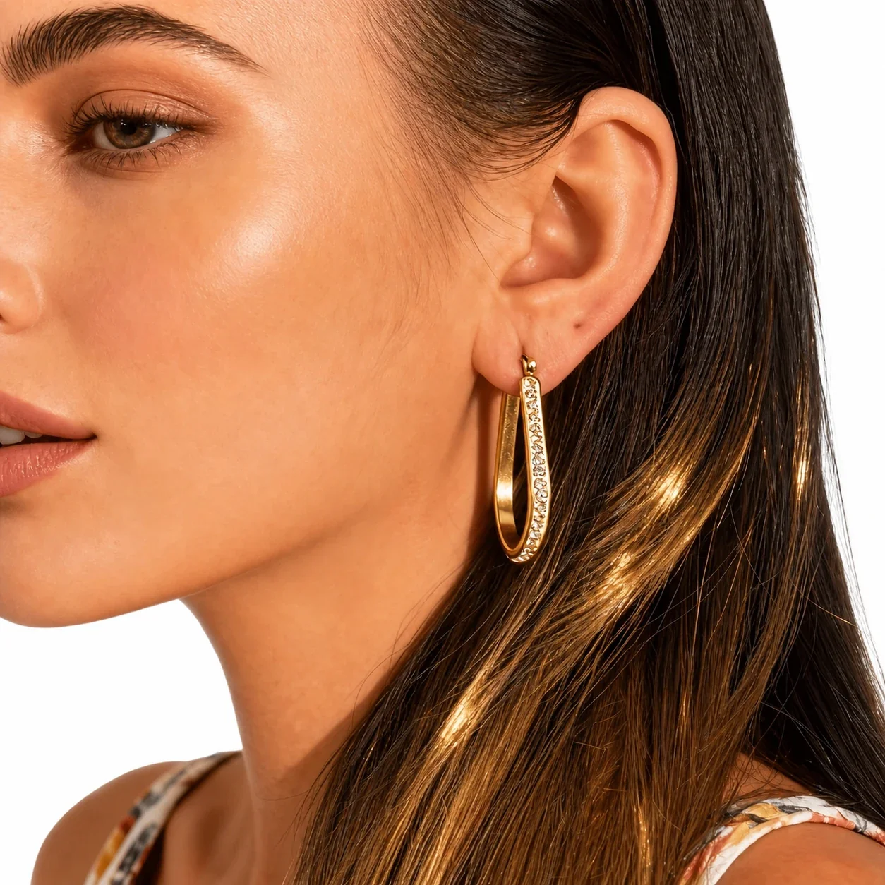 Sleek 18K Gold PVD Pavé U Hoop Earrings