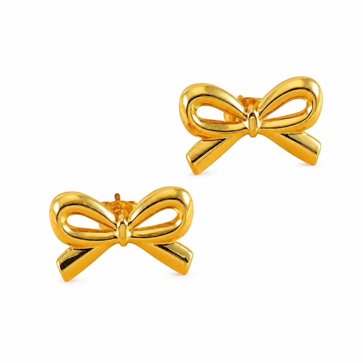 Glossy 18K Gold-Plated Stainless Steel Open Bow Stud Earrings