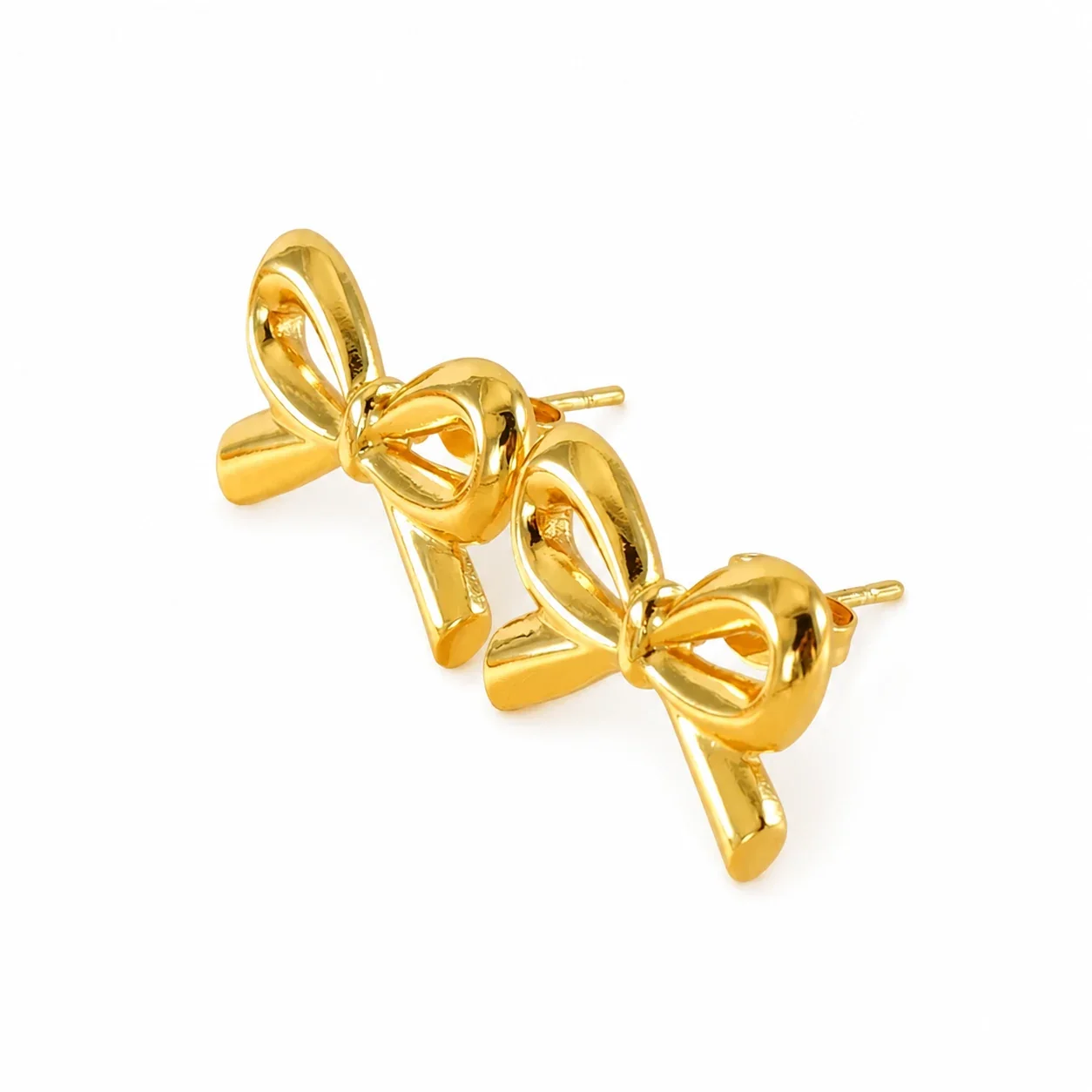 Glossy 18K Gold-Plated Stainless Steel Open Bow Stud Earrings