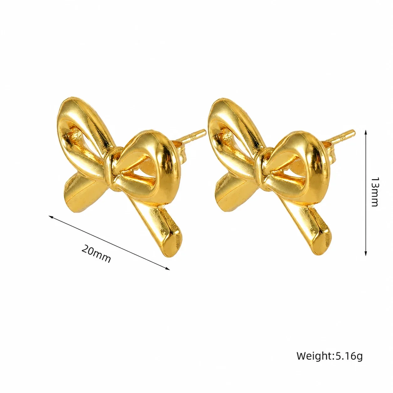 Glossy 18K Gold-Plated Stainless Steel Open Bow Stud Earrings - Gold